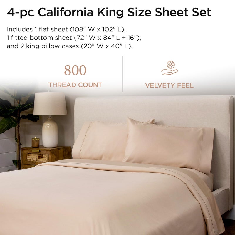Threadmill Luxury 800 Thread Count California King 100% Cotton Sheets - Light Beige Sateen Weave Bed-Sheets, Better Than Egyptian Cotton,4 Pc Solid Bedding Set, Fits 16" Deep Pocket - Image 2